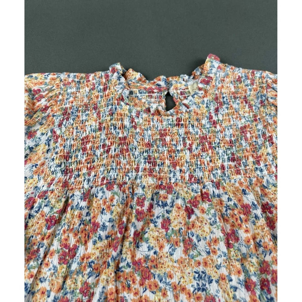 Cynthia Rowley Blouse Orange Floral Short Women's Medium Sleeve Rayon Top - Picture 2 of 10